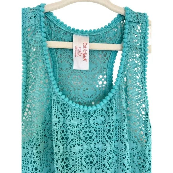 (NWOT) Cat & Jack Bathing Suit Cover Up Dress, Turquoise Lace | Girls L (10/12) - Picture 3 of 6